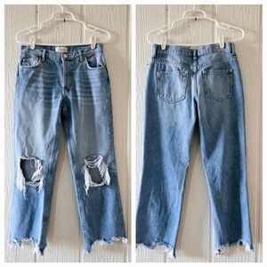 We The Free People Maggie 100% Cotton Button Fly Distressed Cropped Mid Rise 25